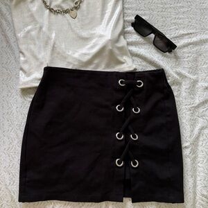 Black Going Out Ring Lace-Up Mini Skirt